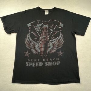 Gildan "Alki Beach Speed Shop" Seattle Washington Biker T-shirt Black Medium